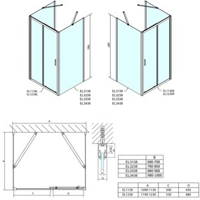 Polysan Polysan, EASY sprchový kout tri steny 1100x800mm, L/P varianta, sklo Brick, EL1138EL3238EL3238