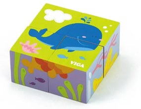 Viga Drevené puzzle kocky pre najmenších Viga Veľryba