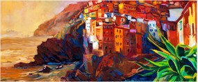 Obraz - Dedina na pobreží Cinque Terre, Talianska riviéra, moderný impresionizmus (120x50 cm)