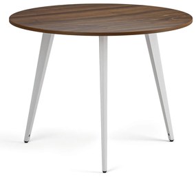 Konferenčný stôl PRIMO VIBE, priemer 100 cm, biela podnož, orech