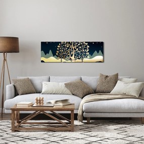 Obraz zlatého stromu (s hodinami) (90x30 cm)