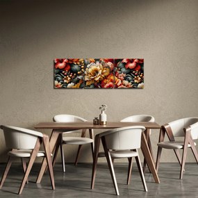 Obraz - Oranžovo-červené kvety (s hodinami) (90x30 cm)