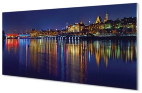 Sklenený obraz Varšava mesto noc rieka most 120x60 cm