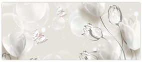Obraz - Tulipány medzi bublinami (120x50 cm)