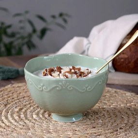 Zelená porcelánová miska s čipkou Provence lace verte - Ø 14*10 cm / 650 ml