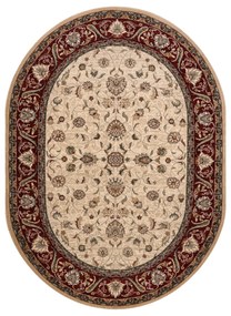 Vlnený oválny koberec OMEGA ARIES Kvety, krémovo - červený