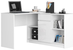 Rohový PC stolík Bahar (lesk biely). Akcia -21%. Vlastná spoľahlivá doprava až k Vám domov. 1128549