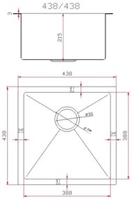 Gamma Gamma, 1-komorový oceľový drez 438x438x215 mm, brúsená zlatá, GMA-S4444-GD