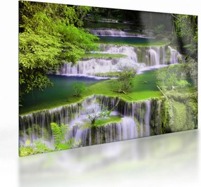 Sklenený obraz - Vodopády Huay Mae Khamin, Kanchanaburi, Thajsko (70x50 cm)