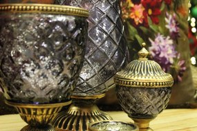 Fialový rustikálny svietnik tvaru čaše 22cm