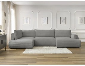 Tmavosivá menčestrová rozkladacia/s úložným priestorom rohová pohovka (ľavý roh/do tvaru "U") Lucien – Bobochic Paris