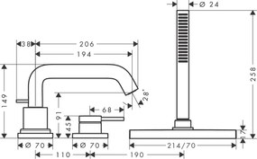 Hansgrohe Tecturis S, 3-otvorová batéria na okraj vane, kartáčovaný bronz, HAN-73447140