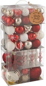 Box 80 plastových vánočních ozdob červenozlatých – 30*18*58 cm