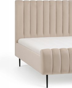 Čalúnená posteľ Livani 160x200 - béžový velvet Velluto 2 / čierne nohy