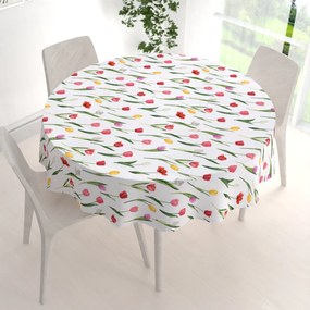 Biante Bavlnený okrúhly obrus Sandra SA-506 Tulipány na bielom Ø 90 cm