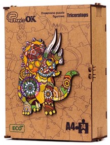 LEAN TOYS Drevené EKO Puzzle – Triceratops A4, 74 dielikov