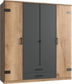 Šatníková skriňa so zásuvkami Cork, 180 cm, doskový dub/grafit