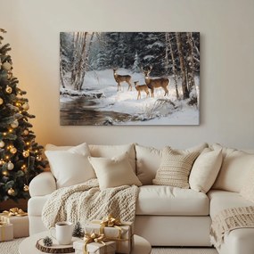 Vianočný obraz zimný les s krásnymi jeleňmi