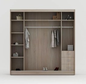 Šatníková skriňa Rumba, 200 cm, biela/biele sklo