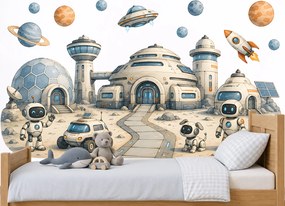 Základňa robotov nálepky na stenu s vesmírnou tematikou hárok 75 x 33 cm