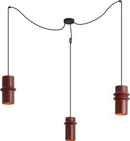 Retro závesná lampa červená s čiernou 3-svetlá - Monti