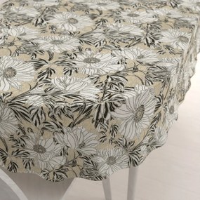 Biante Dekoračný oválny obrus PML-089 Biele kvety na béžovom 80x120 cm