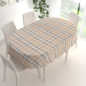 Biante Bavlnený oválny obrus Sandra SA-548 Čierno-červeno-biele káro na béžovom 50x100 cm