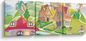 Obraz - Farebné mestečko (s hodinami) (90x30 cm)