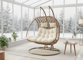 CH SURI DVOJMEDZINÁVODNÁ ZÁVESNÁ STOLIČKA – PRÍRODNÁ, KRÉMOVÝ VANKÚŠ, PRÍRODNÝ RÁM