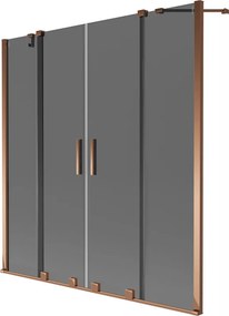 Mexen Velar Duo, 2-krídlová posuvná vaňová zástena 160 x 150 cm, 8mm šedé sklo, ružové zlato, 896-160-000-42-60