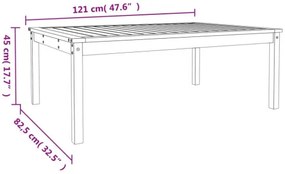 vidaXL Záhradný stolík biely 121x82,5x45 cm borovicový masív-