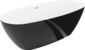Mexen Luvo Slim, voľne stojaca vaňa 170 × 75 cm, biela-čierna, oceľový prepad, 52801707575-97