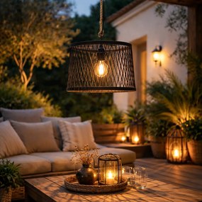 Rustikálne závesné vonkajšie svietidlo čierny ratan 40 cm - Calamus