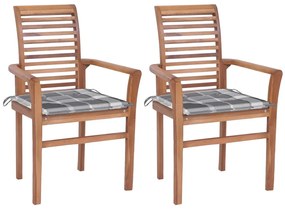 Jedálenské stoličky 2 ks sivé kockové podložky tíkový masív
