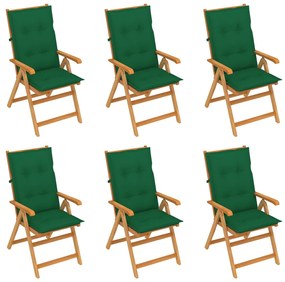 Záhradné stoličky 6 ks so zelenými podložkami tíkový masív 3065580