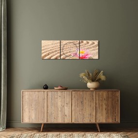 Obraz kameňa s kvetinou na piesku (s hodinami) (90x30 cm)