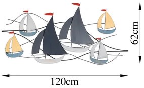 Nástenná dekorácia 120x60 cm plachetnica kov