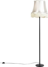 Retro stojaca lampa čierna s tienidlom v štýle babičky krémová 45 cm - Simplo