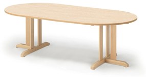 Stôl KUPOL, oválny, 2000x1000x600 mm, linoleum - béžová, breza