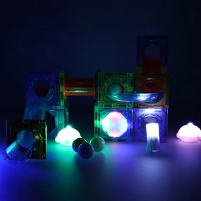 Magnetická stavebnica KIK – svietiaca guľôčková dráha Marble, 49 dielov