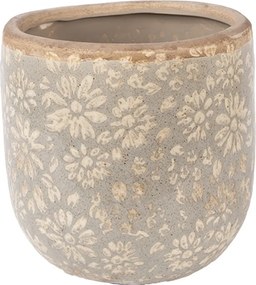 Šedý antik keramický obal na kvetináč s kvetmi M - Ø 14*13 cm