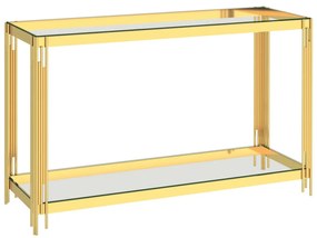 Príručný stolík zlatý 120x40x78 cm nehrdzavejúca oceľ a sklo