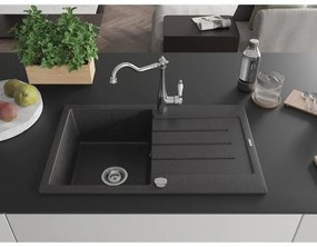 Mexen Bruno, granitový drez 795x495x200 mm, 1-komorový a drezová batéria Carla, čierna škvrnitá, 6513-76-670700-00
