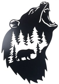 Veselá Stena Drevená nástenná čierna dekorácia Medveď v lese