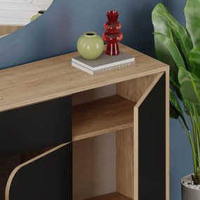 Nízka komoda v dekore duba v čierno-prírodnej farbe 140x79 cm Nola – Marckeric