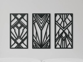 drevko 3-dielny abstraktný obraz Geometrické tvary Rozmer obrazu: 37 x 65 cm, Farba dekorácie: Čierna