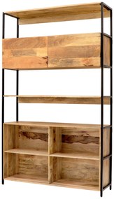 furniture-nabytek.cz - Kovová knižnica v kombinácii s drevom mango 130x213x35