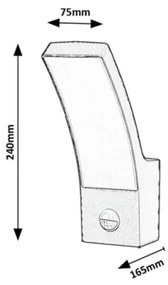Rabalux 7505-LED Vonkajšie nástenné svietidlo so senzorom PALANGA 12W/230V IP44