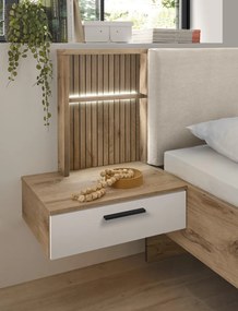 Posteľ s nočnými stolíkmi Daria 180x200 cm, dub/biela, s osvetlením