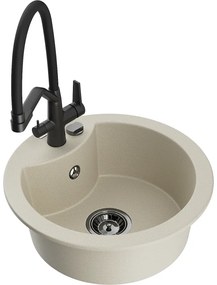 Mexen Diego, 1-komorový granitový drez 488x488x167 mm a drezová batéria Duo, béžová, 6512-69-671701-70-B